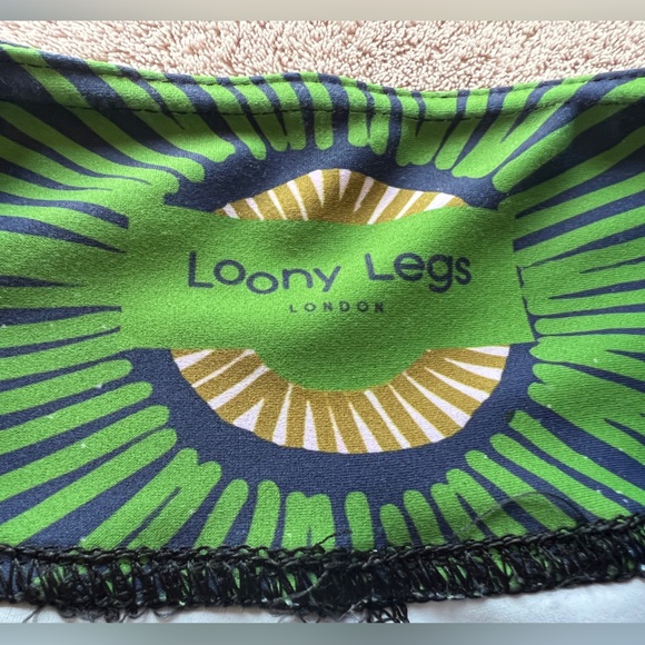 Loony legs sz L “Ethno Pop” blue green funky wild print fun Print Leggings EUC - Picture 5 of 8